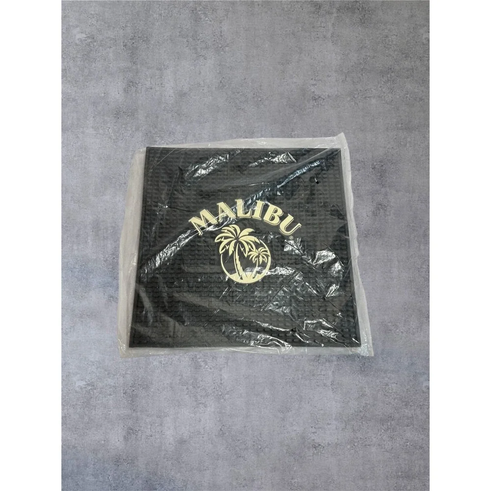 Malibu Rum Bar Mat 14x14 Black NEW Rubber Square Spill Service Mat Logo